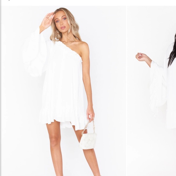 NWT Show Me Your MUMU Wonder Mini Dress / White mini dress with one shoulder - Picture 5 of 7